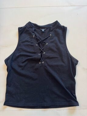 Guess Black Lace-Up Sleeveless Crop Top